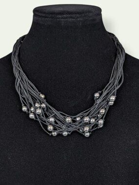 (2/$20) Black Multi-Strand Bead Accent Necklace